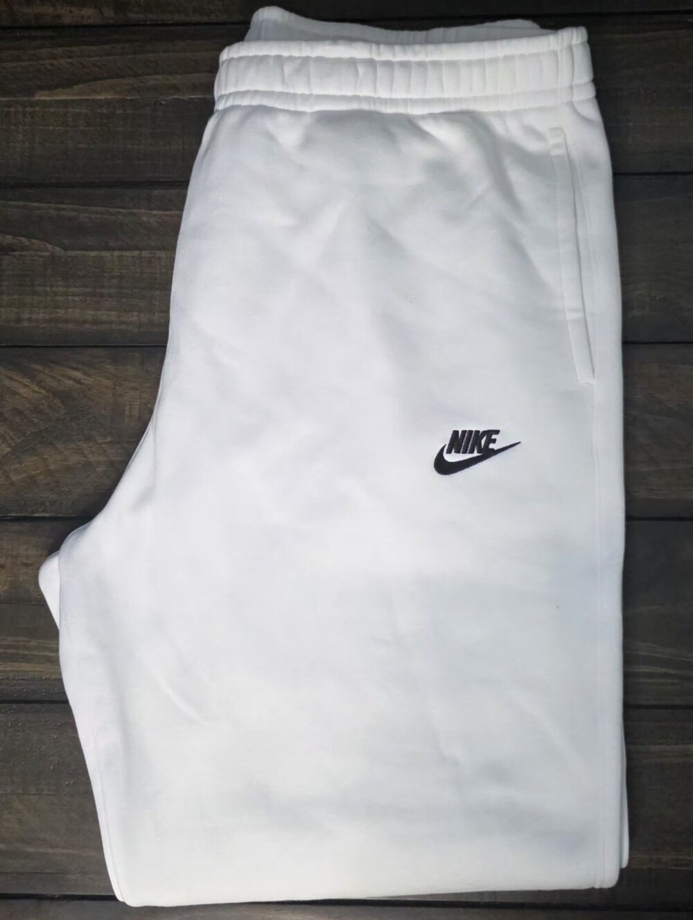 Nike White Fleece Joggers with Black Swoosh - Picture 3 of 5
